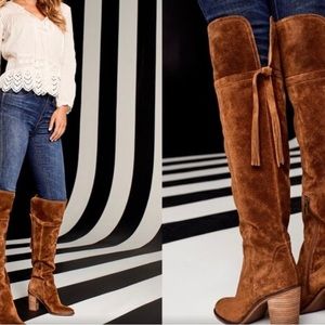 Franco Sarto “Elnora” Over The Knee Suede boots with boho fringe